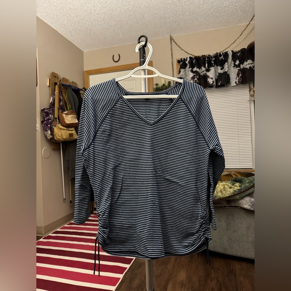 Chaps Navy and White Striped Long Sleeve Top